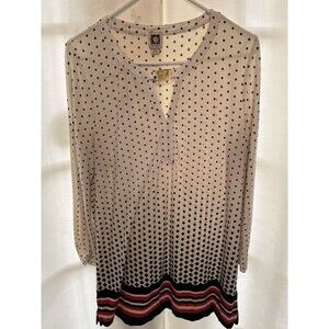 Anne Klein Women’s Blouse Long Sleeve Logo Accent Geometric Print Tunic Size L